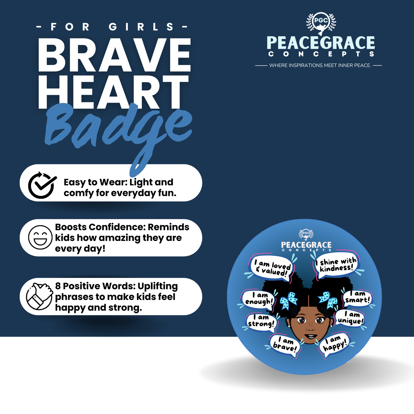 Brave Heart Affirmation Badge – For Girls